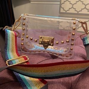 Be Clear Handbags Transparent Stadium Crossbody Bag w Rainbow Strap